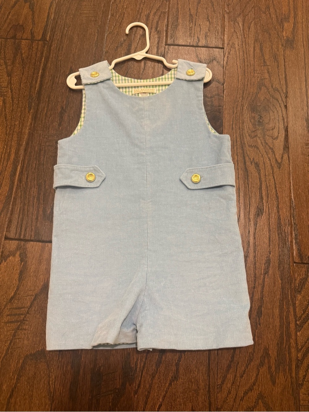 The Beaufort Bonnet Company Light Blue Corduroy Overalls with Gold Buttons